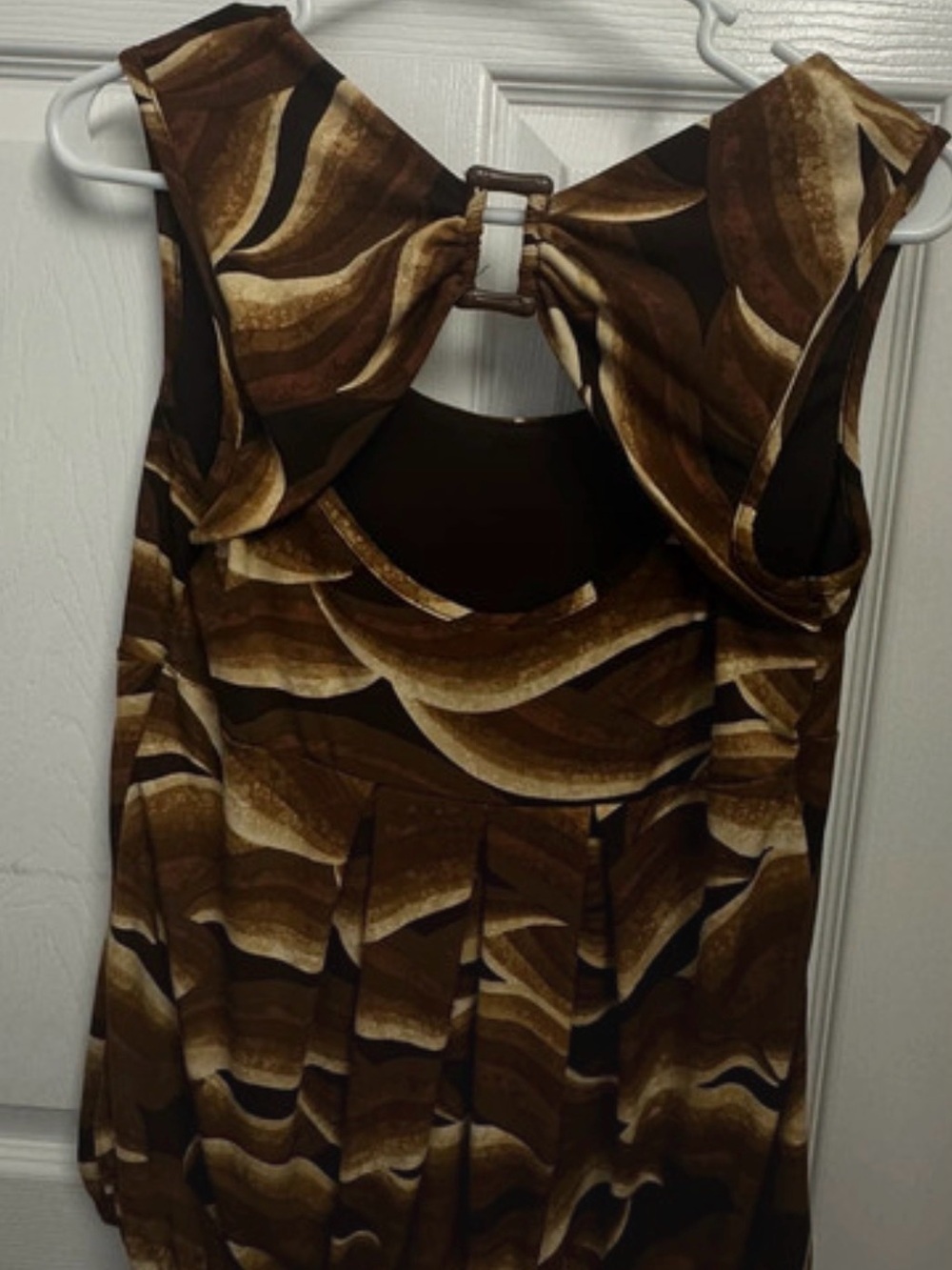 Othr Brown Wave-Print Bow-Back Sleeveless Blouse